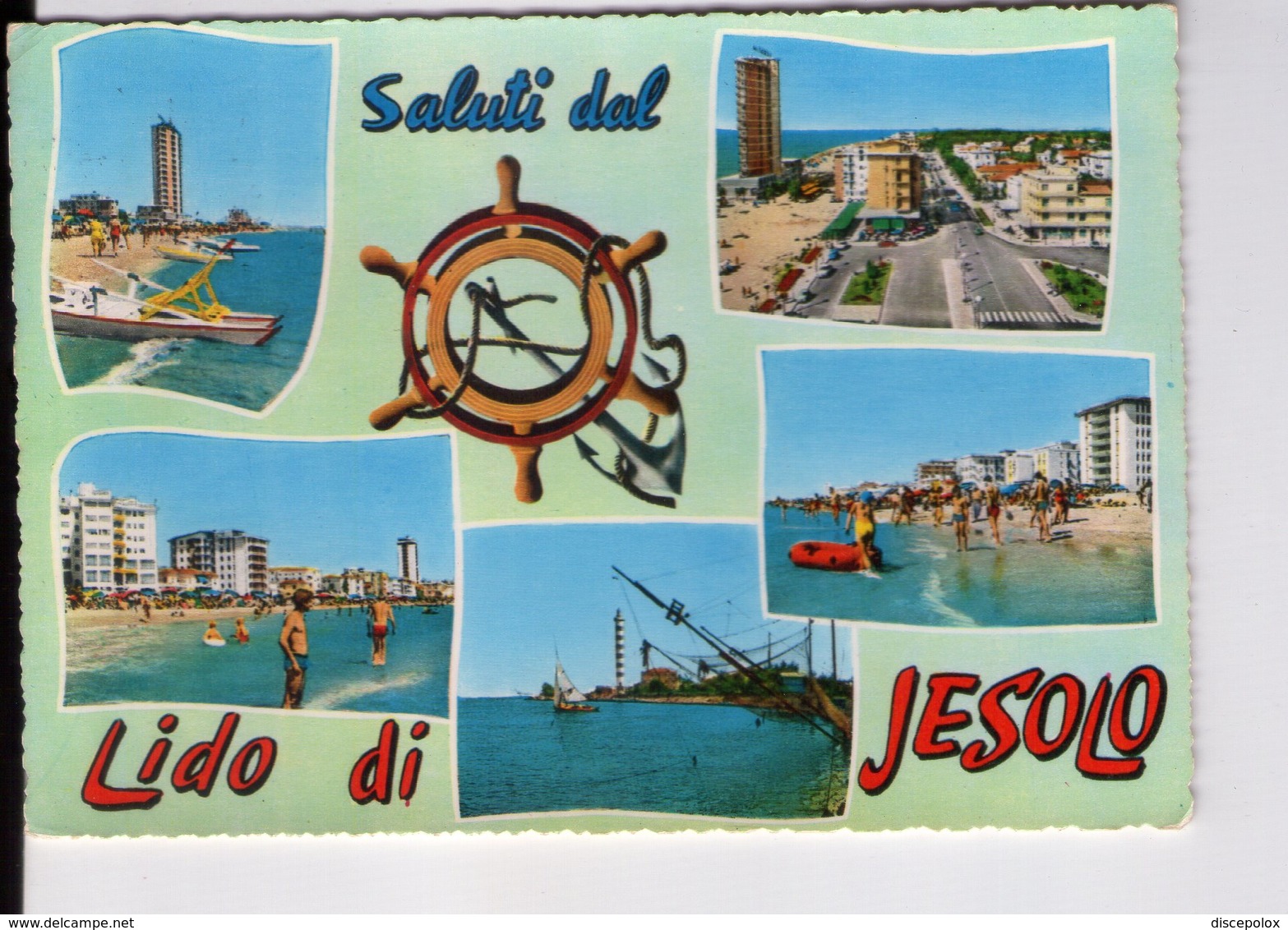 U4287 Cartolina 1966 SALUTI DA LIDO DI JESOLO (venezia) Illustrata, Vedutine + Spiaggia _ Ed Marton - Altri & Non Classificati