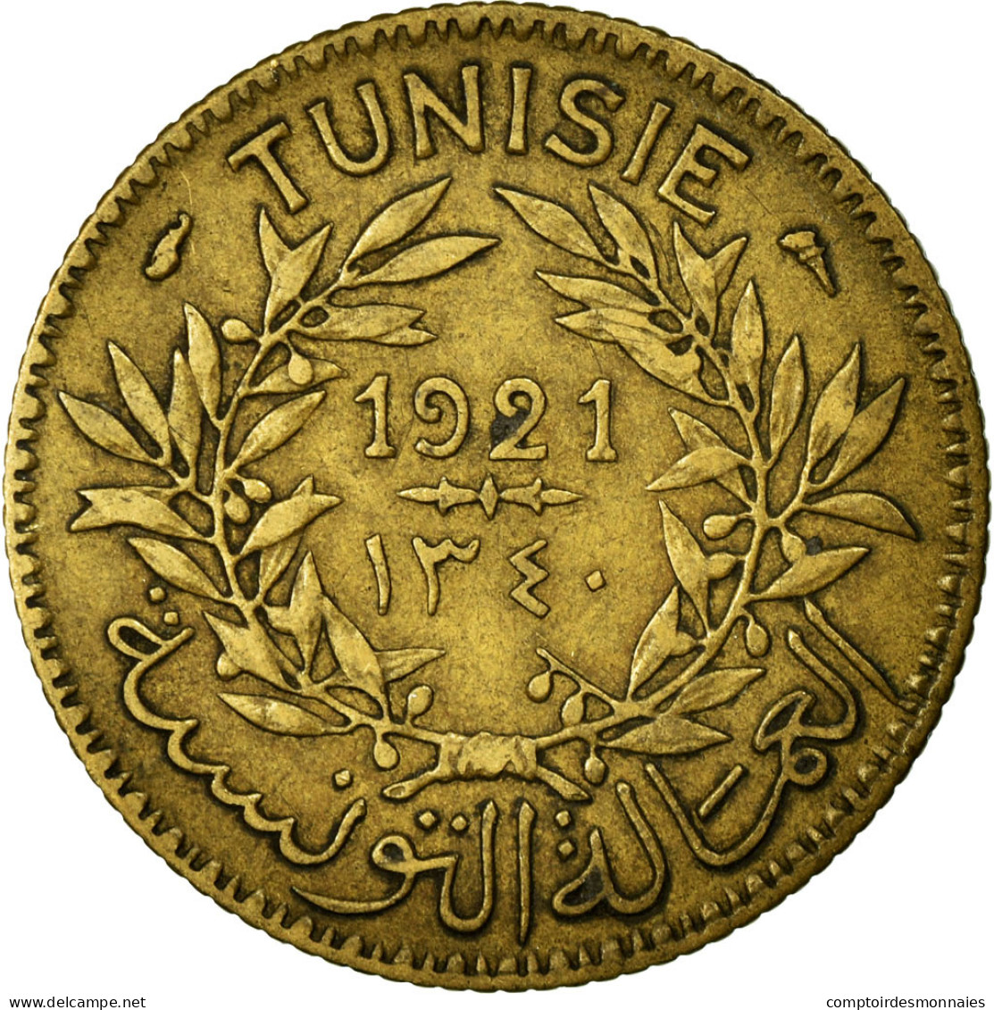 Monnaie, Tunisie, Anonymes, Franc, 1921/AH1340, Paris, TTB, Aluminum-Bronze - Tunisie