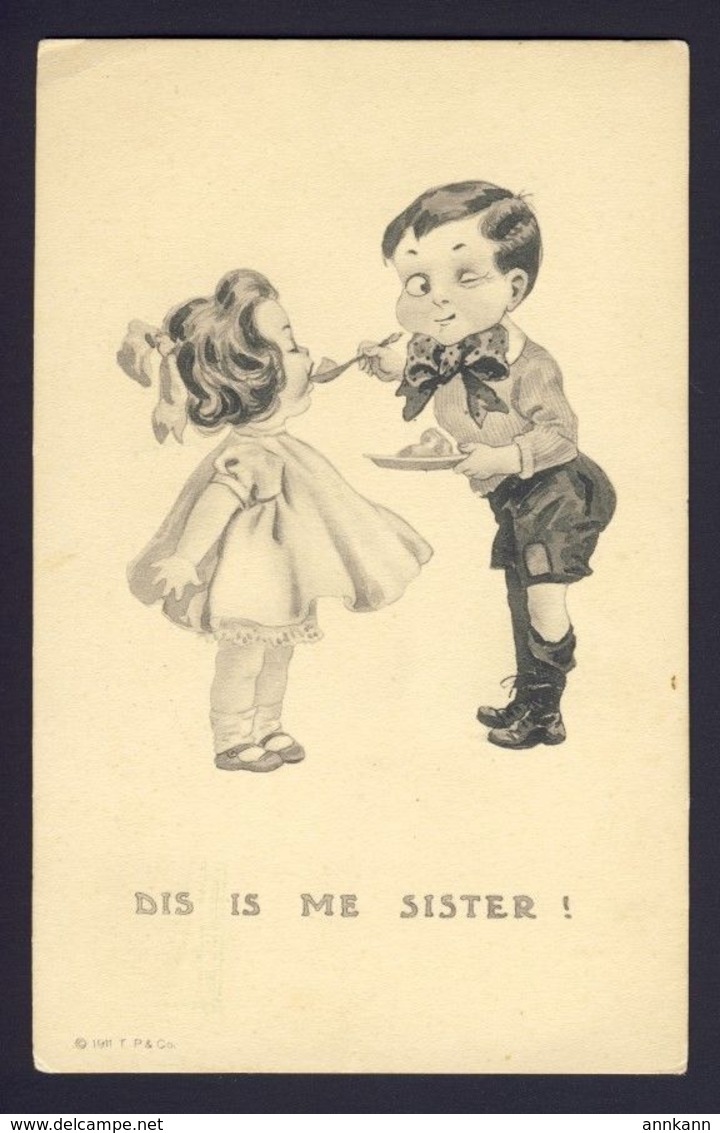 Boy Feeding Little Girl - Dis Is Me Sister! - F Spurgin - Humor