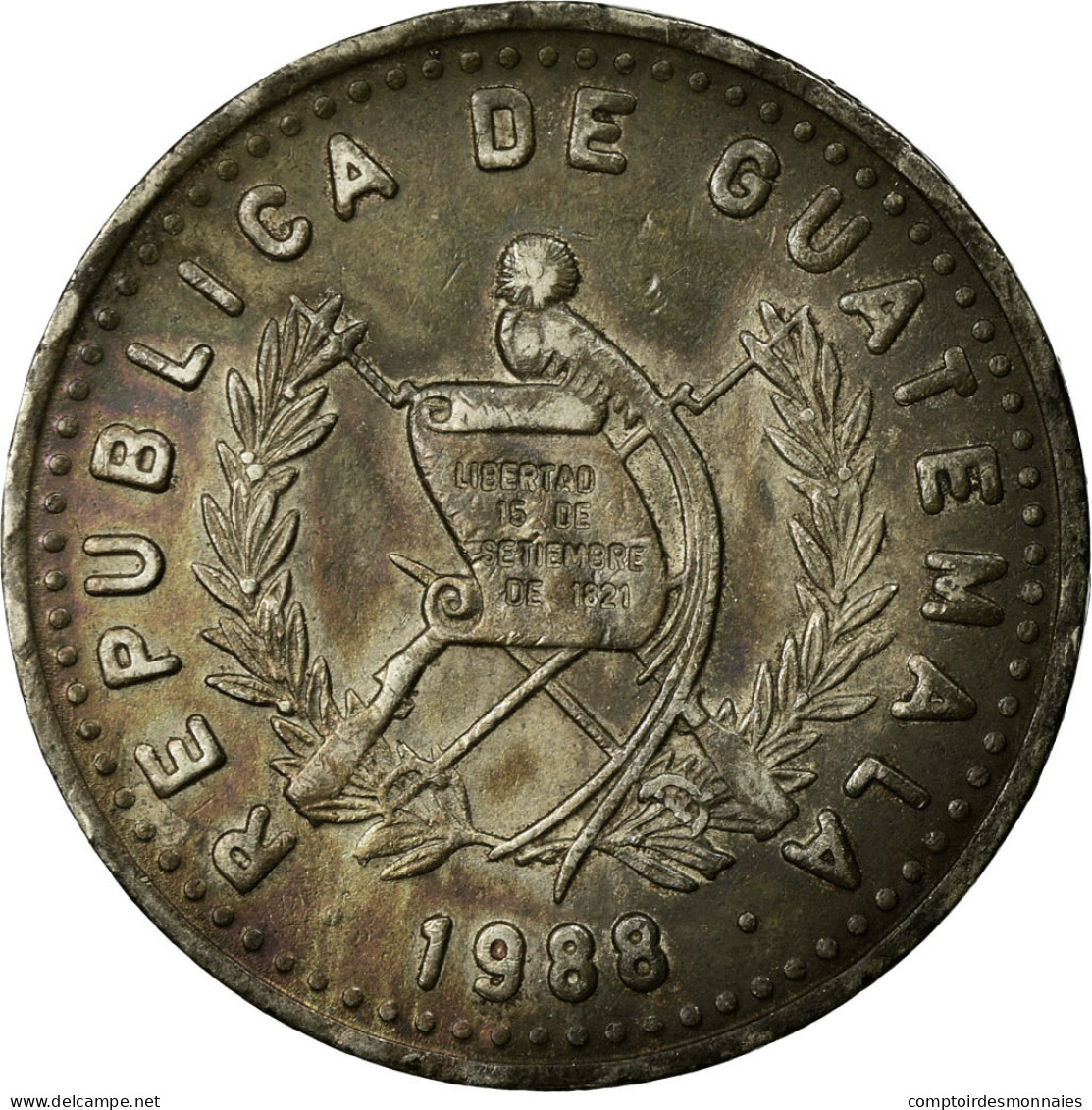 Monnaie, Guatemala, 25 Centavos, 1988, TTB, Copper-nickel, KM:278.5 - Guatemala