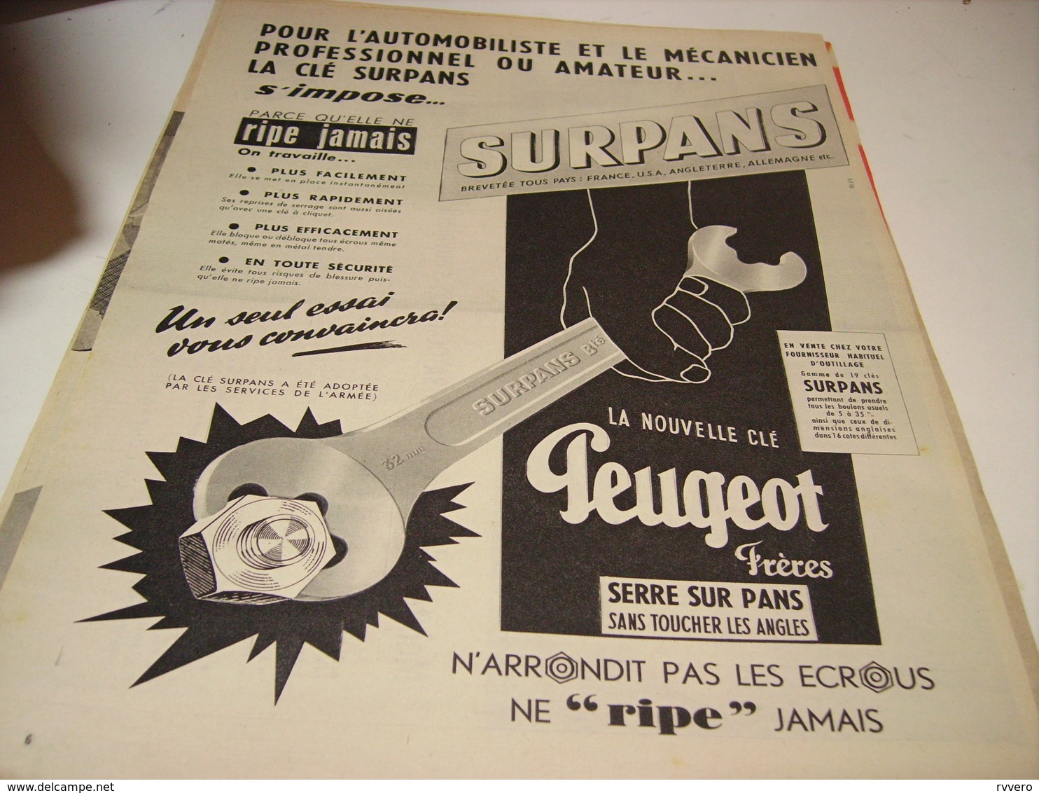 ANCIENNE PUBLICITE LA CLE SURPANS DE PEUGEOT 1955 - Other & Unclassified