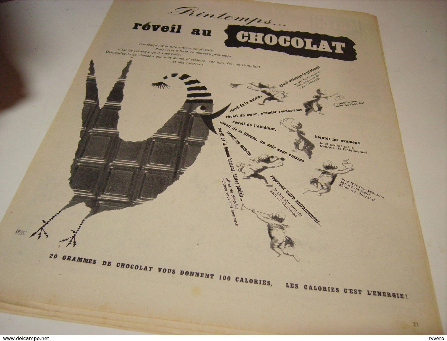 ANCIENNE PUBLICITE  PRINTEMPS REVEIL AU CHOCOLAT  1955 - Publicités