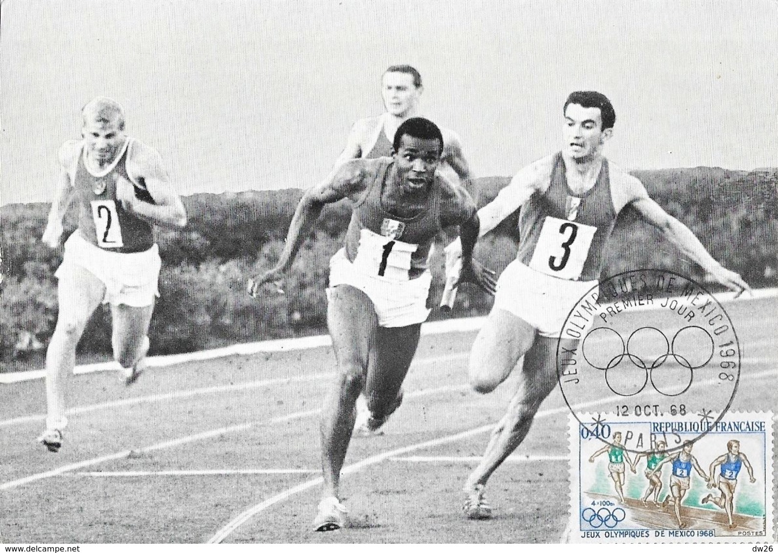 Jeux Olympiques De México 1968, Athlétisme, Relais 4x100, Piquemal-Bambuck Kiev 1966 - Carte Maximum Premier Jour - Olympic Games