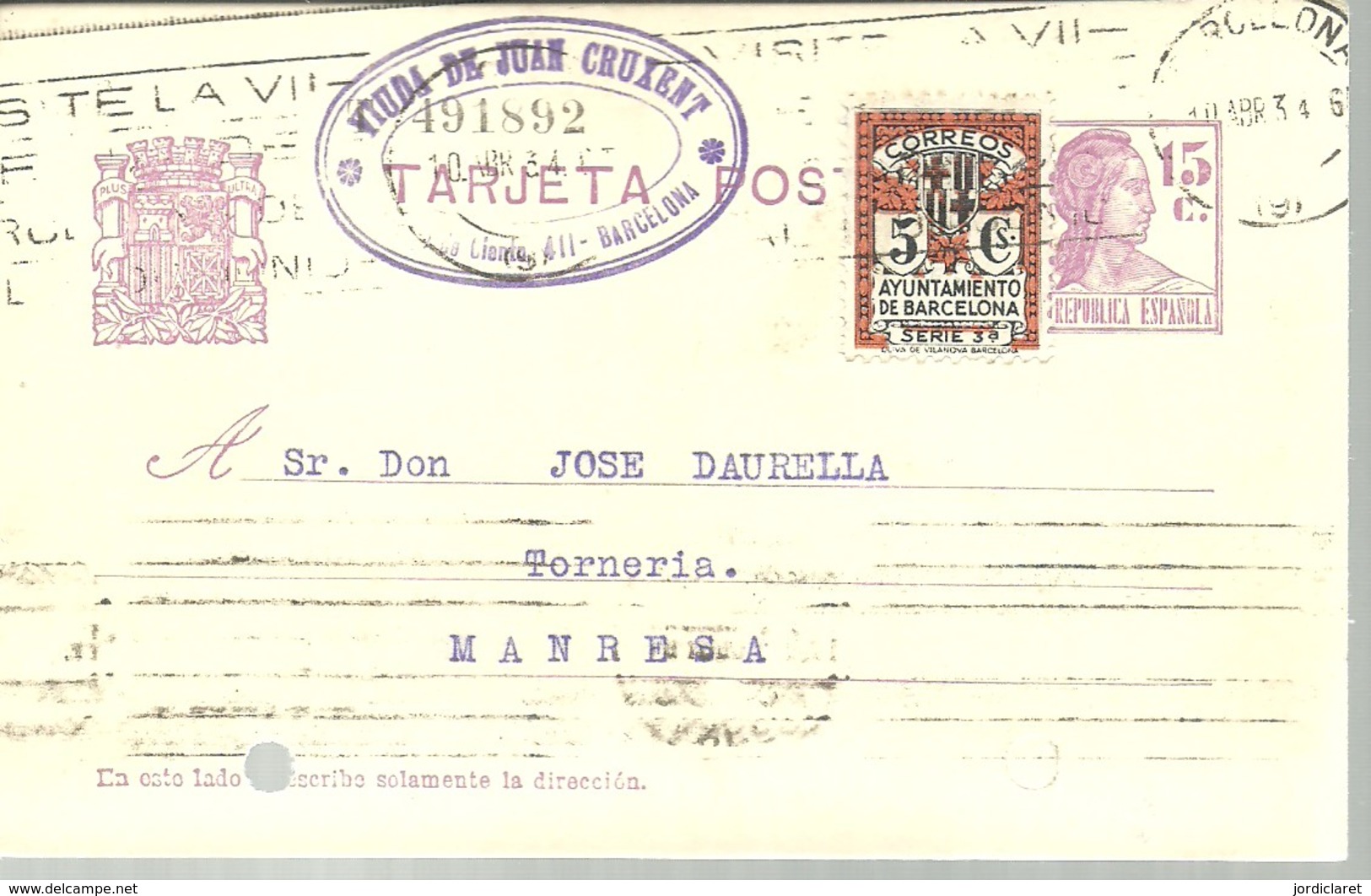 E.P 1934  SELLO AYUNTAMIENTO - 1931-....