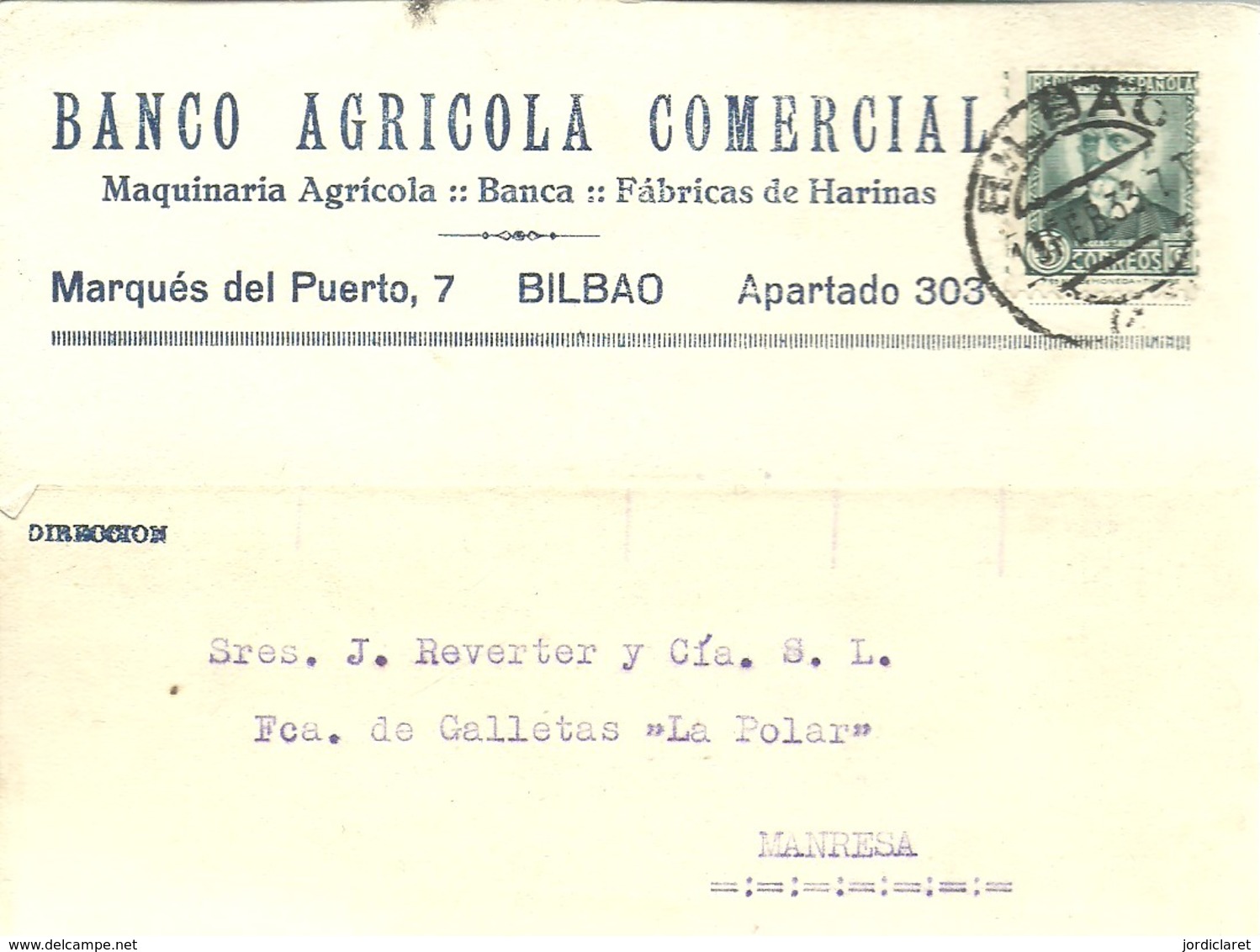 TARJETA COMERCIAL  1933 BILBAO - Cartas & Documentos