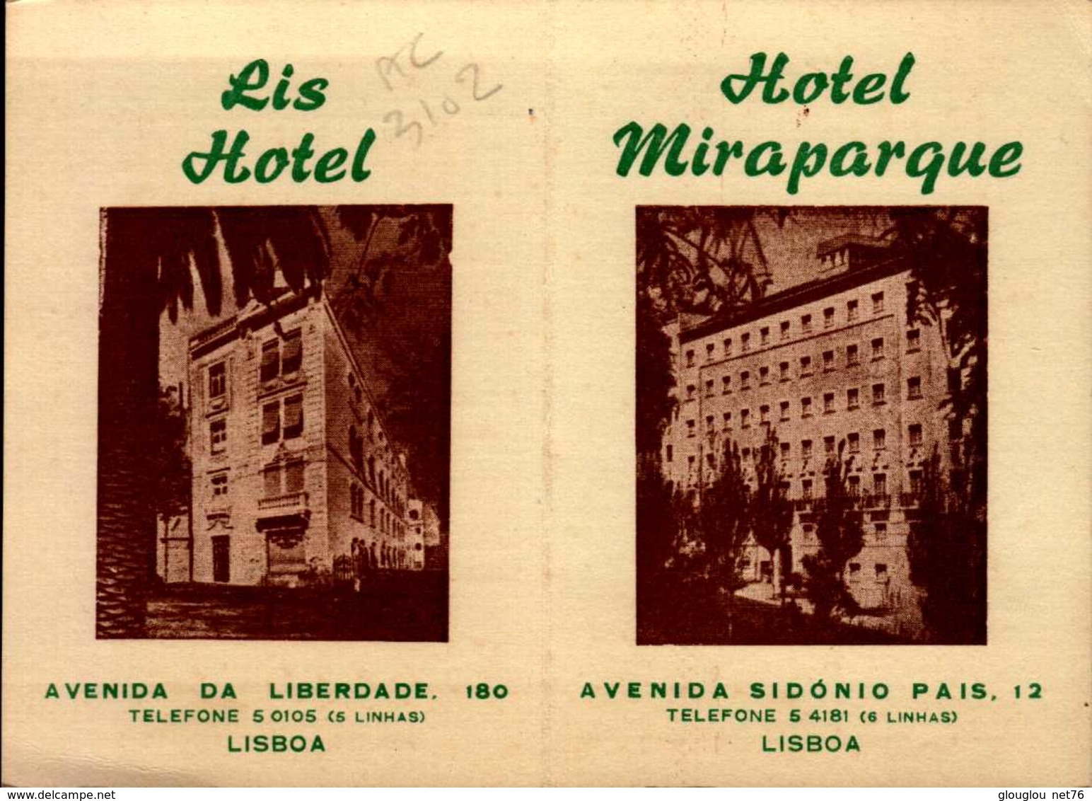 CALENDRIER 1957 PAR RIS HOTEL  HOTEL MIRAPORQUE A LISBONNE... - Tamaño Pequeño : 1941-60