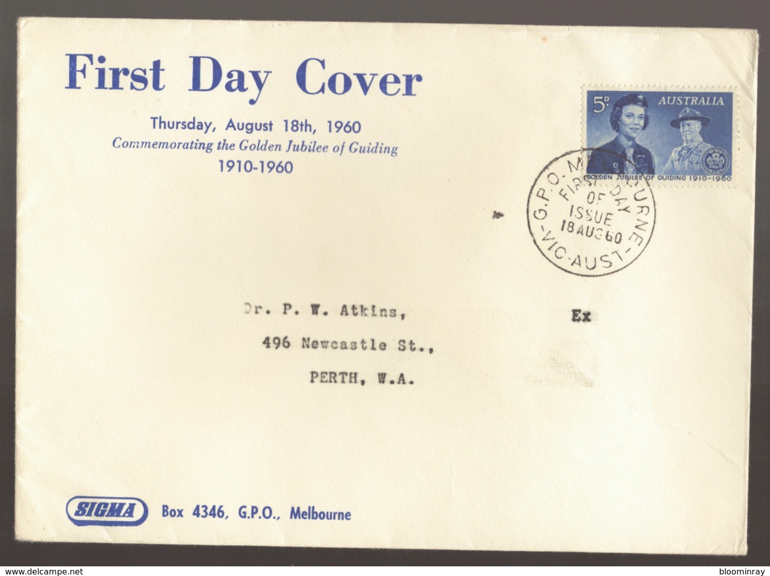 1960 Australia Scout Guiding Golden Jubilee Stamp SIGMA  FDC - Melbourne Cancel - Primo Giorno D'emissione (FDC)