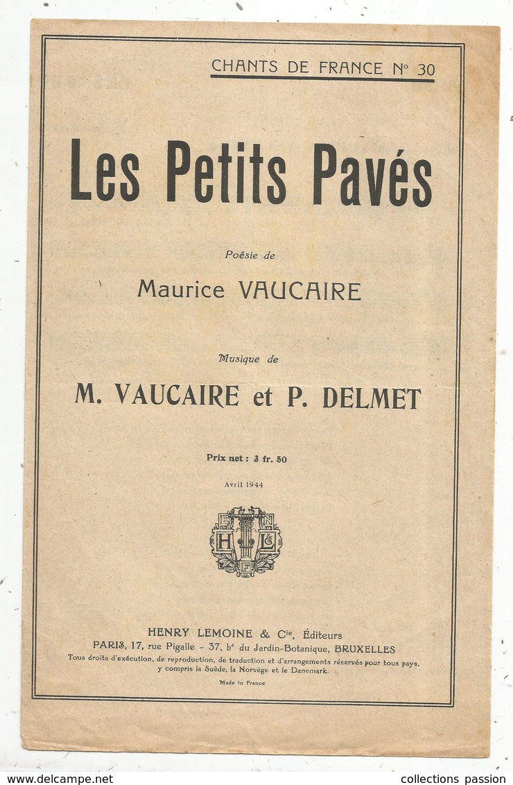 Partition Musicale Ancienne, LES PETITS PAVES , Poésie De Maurice VAUCAIRE ,  Frais Fr : 1.55e - Scores & Partitions