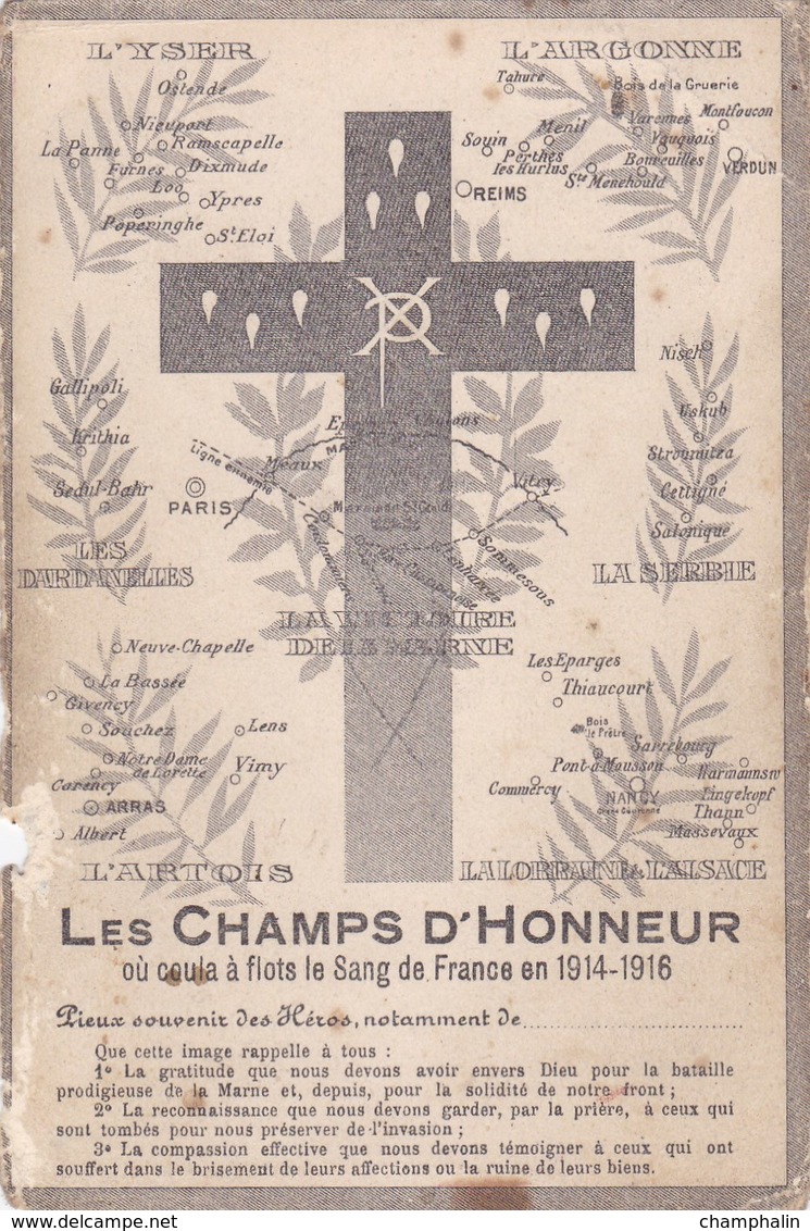 Mémento Décès - Les Champs D'Honneur Où Coula à Flots Le Sang De France En 1914-1918 Guerre WWI - Voir Liste - Décès