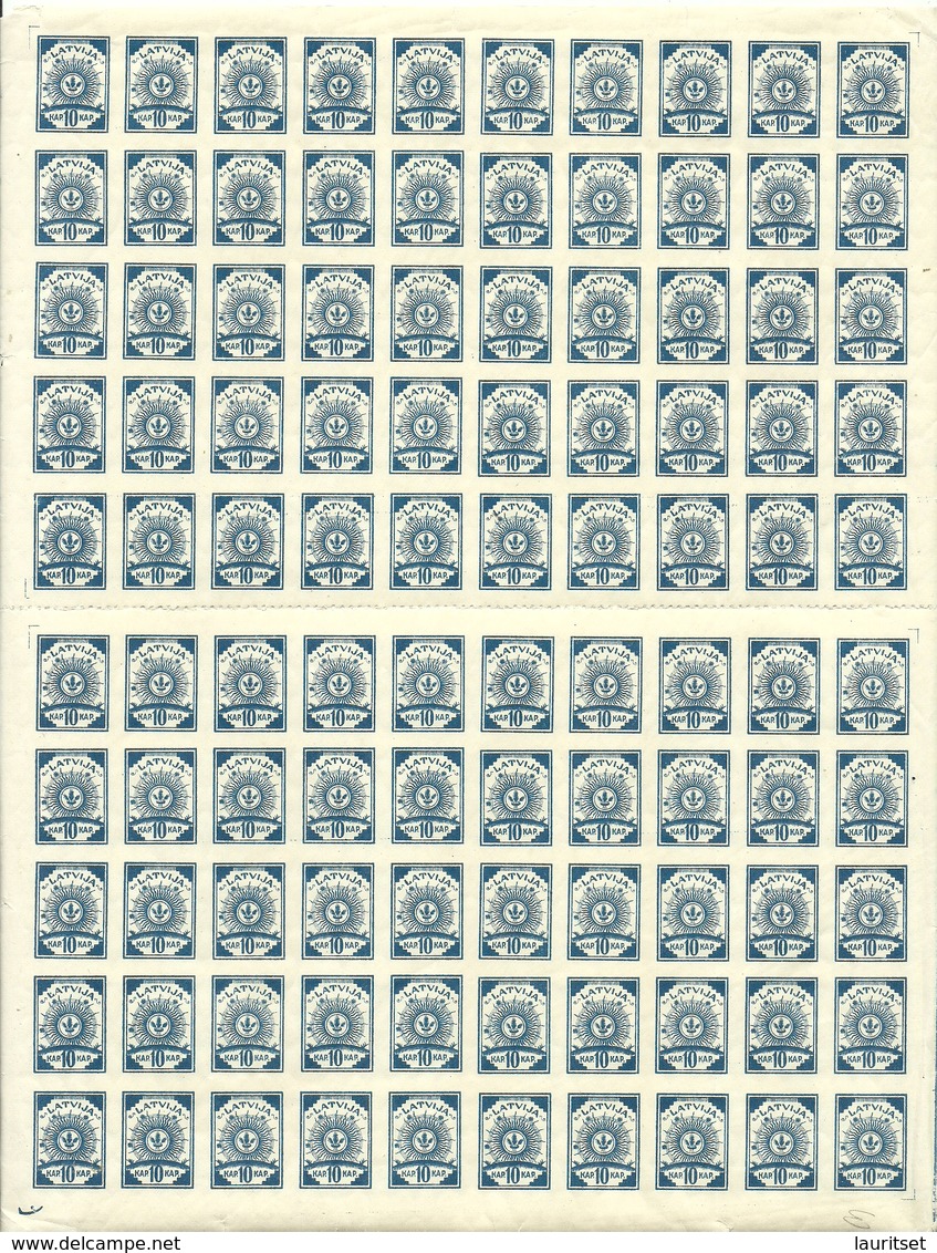 LETTLAND Latvia 1919 Michel 17 Complete Sheet Of 100 MNH - Lettonie