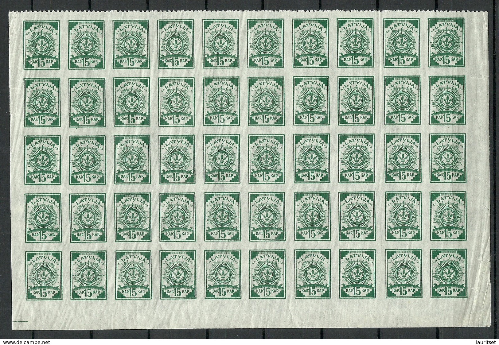 LETTLAND Latvia 1919 Michel 9 Half Of Sheet Of 50 MNH Incl Upper Row Perforated 9 3/4 - Lettland