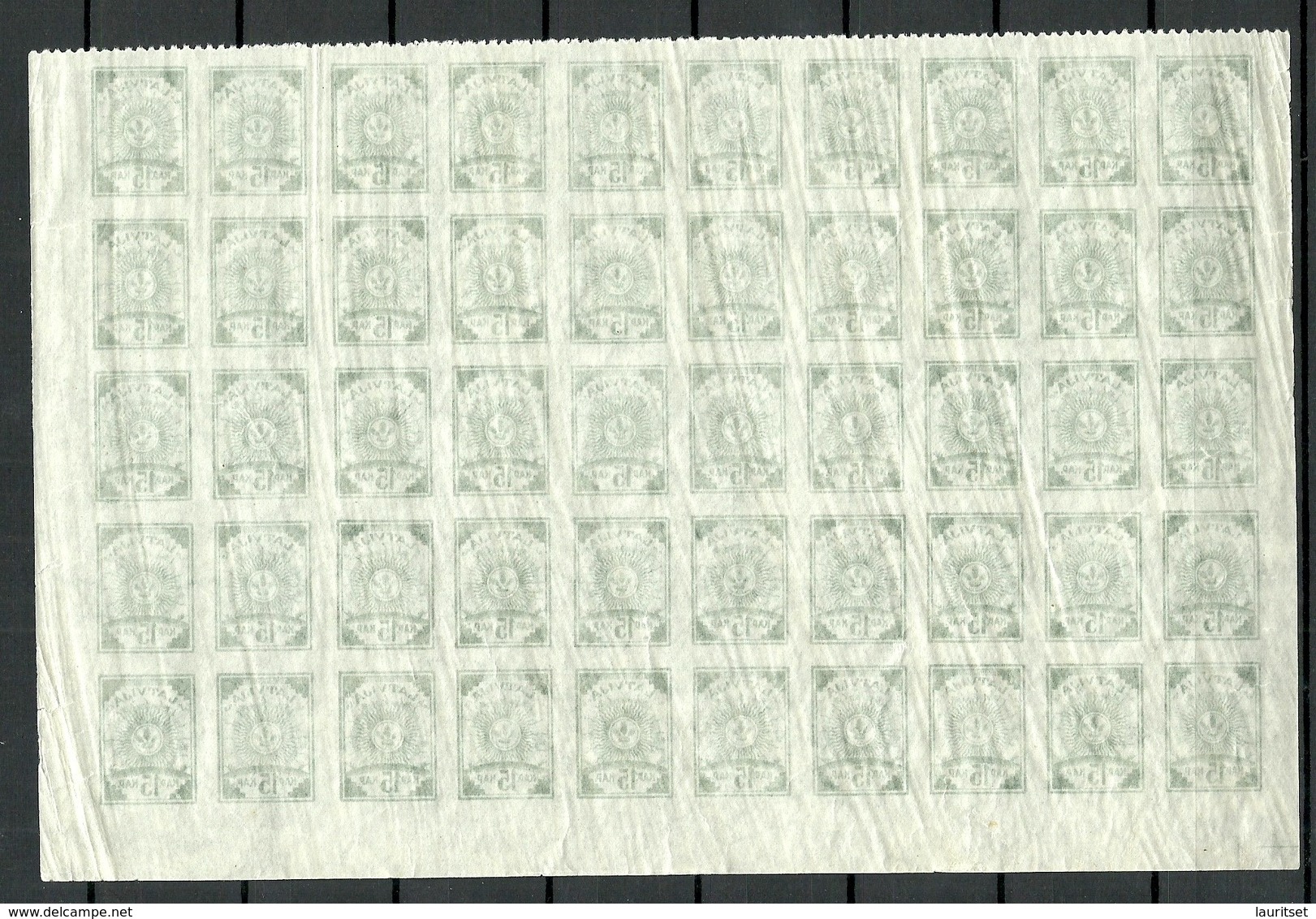 LETTLAND Latvia 1919 Michel 9 Half Of Sheet Of 50 MNH Incl Upper Row Perforated 9 3/4 - Letonia