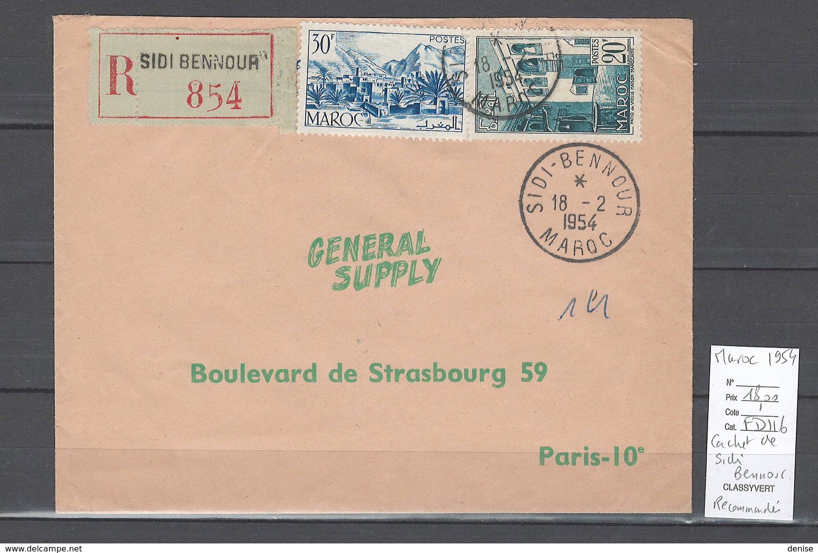 Maroc - Lettre Recommandée Avec Cachet De Sidi Bennour - 1954 - Marcophilie - Covers & Documents