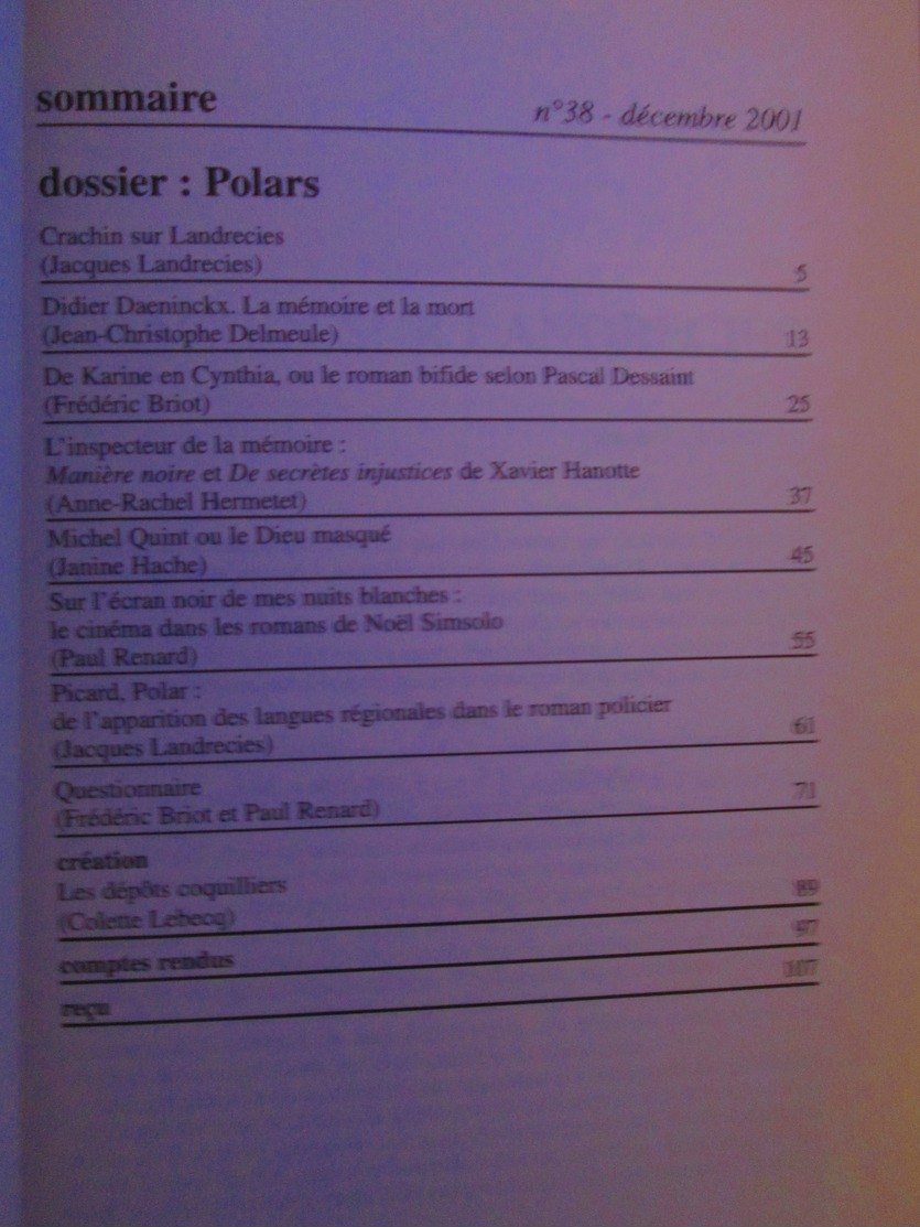 NORD' No38 Dec 2001 Revue De Création Littéraires Du Nord-pas-de-calais  Spécial POLARS , état Neuf - Picardie - Nord-Pas-de-Calais