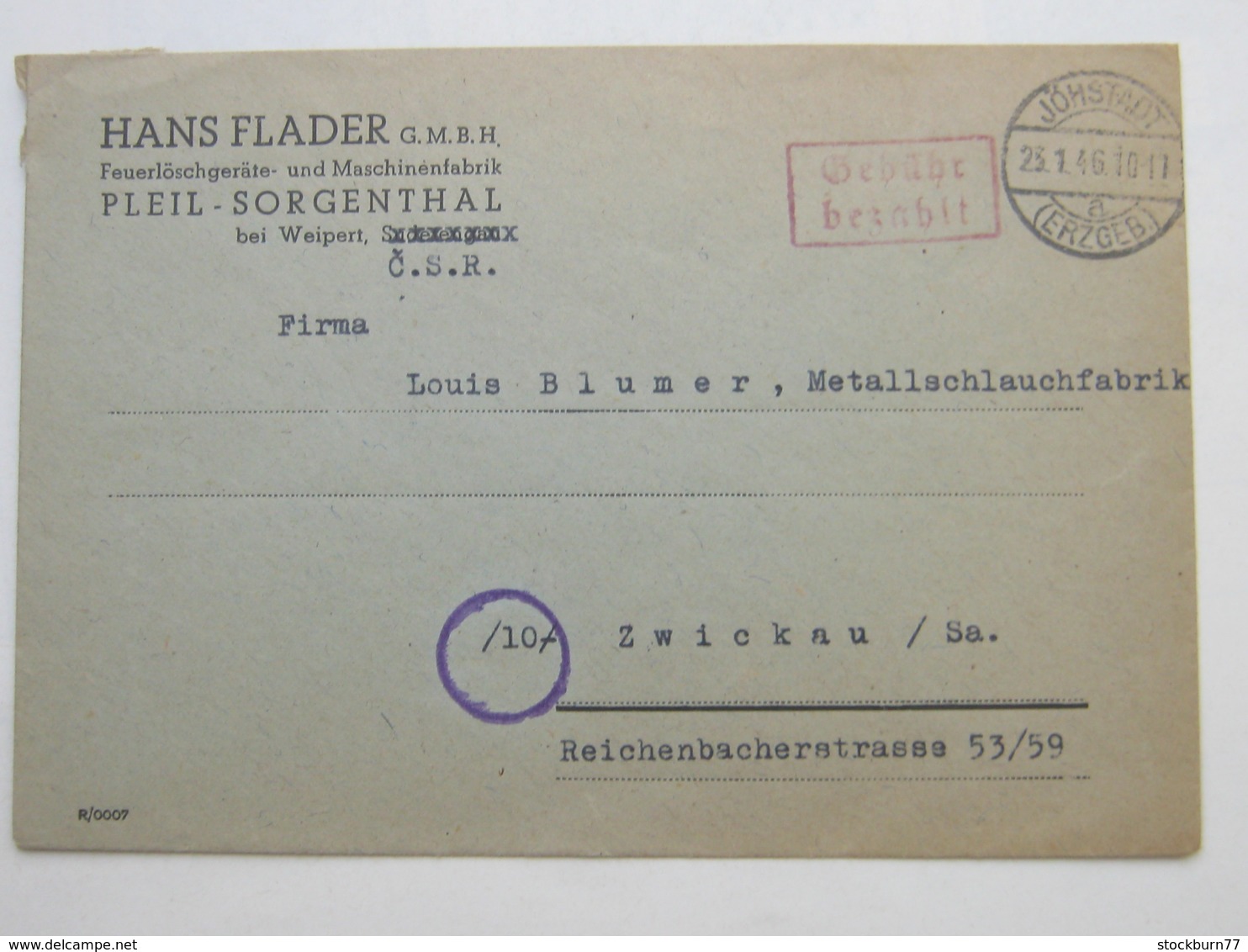 GEBÜHR BEZAHLT , Klarer Stempel Auf Brief Aus  Jöhstedt  1946 - Sonstige & Ohne Zuordnung