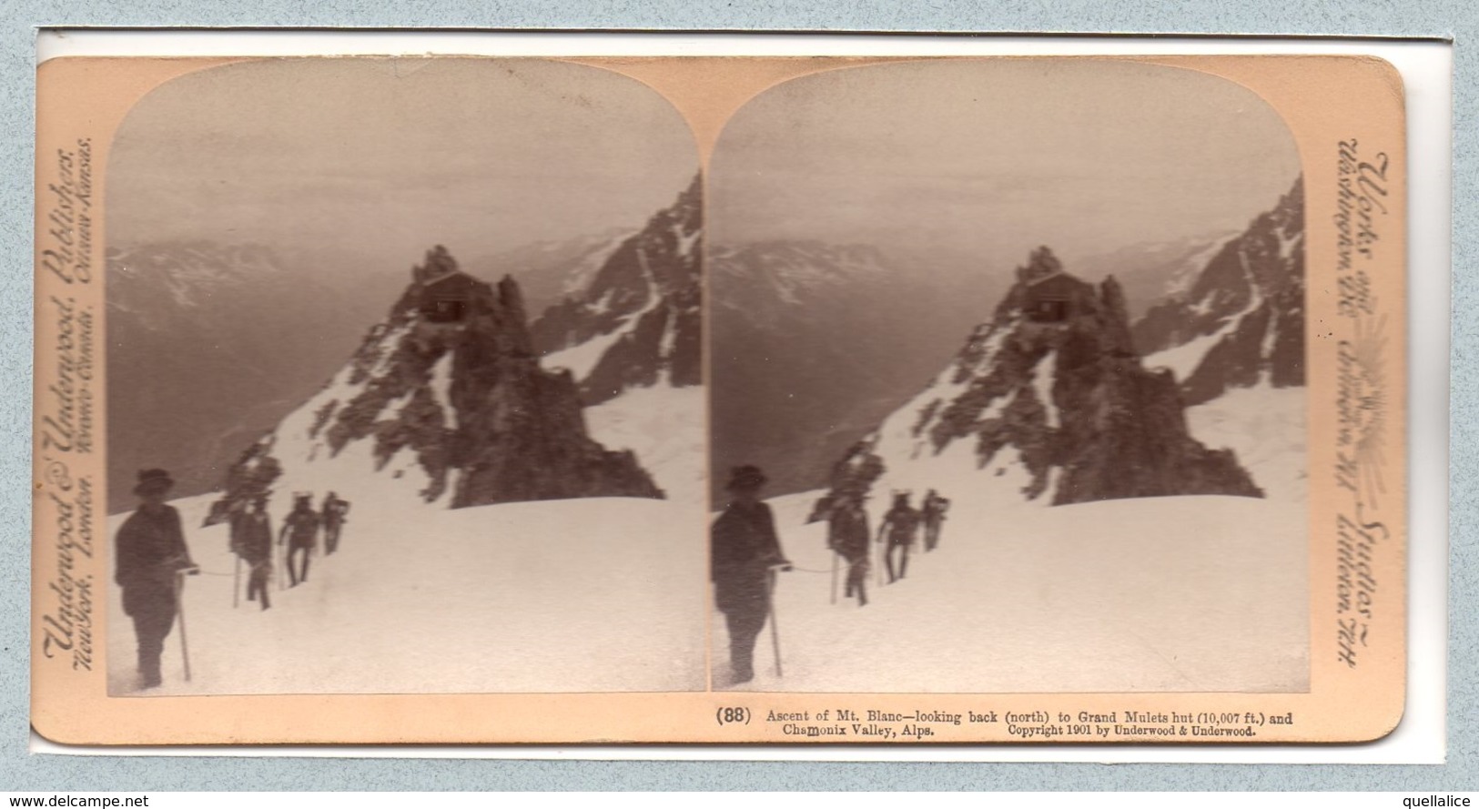 0710 "88 ASCENT OF MT. BLANC LOOKING BACK TO GRAND MULETS HUT AND CHAMONIX VALLEY , ALPS - 1901" ANIMATA. STEREOSC. ORIG - Stereoskopie