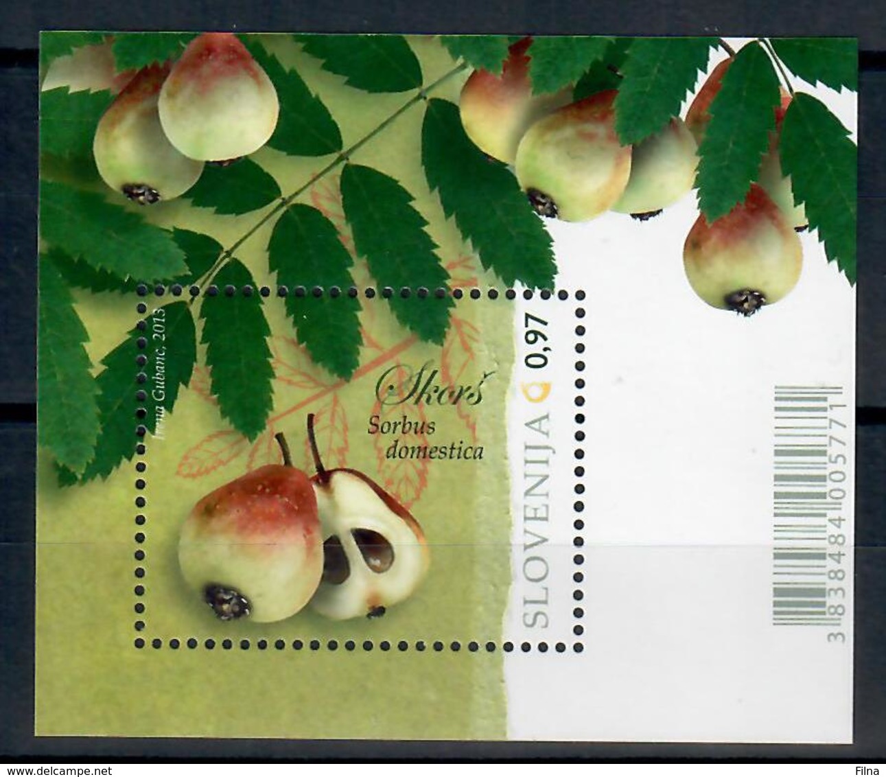 SLOVENIA 2013 - FLORA - FRUTTA - SORBUS DOMESTICA  - FOGLIETTO - MNH ** - Slovenia