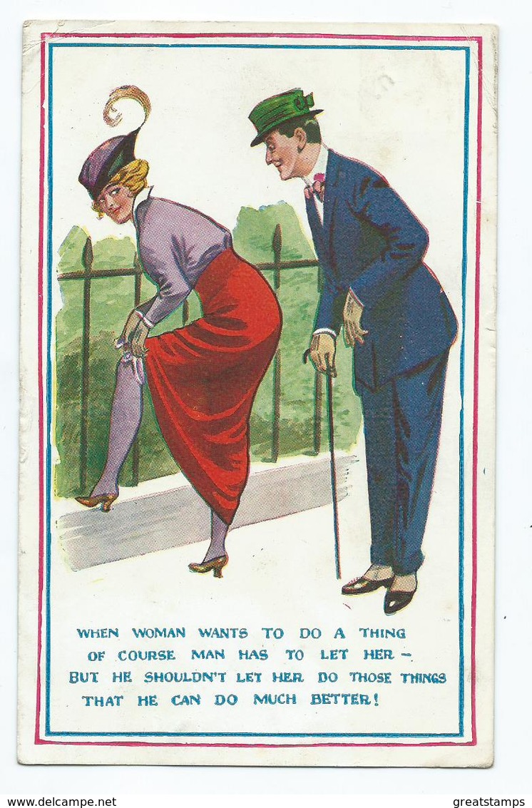 H.b. Postcard When A Woman Wants To Do A Thing No 165 Posted 1917 - Humour