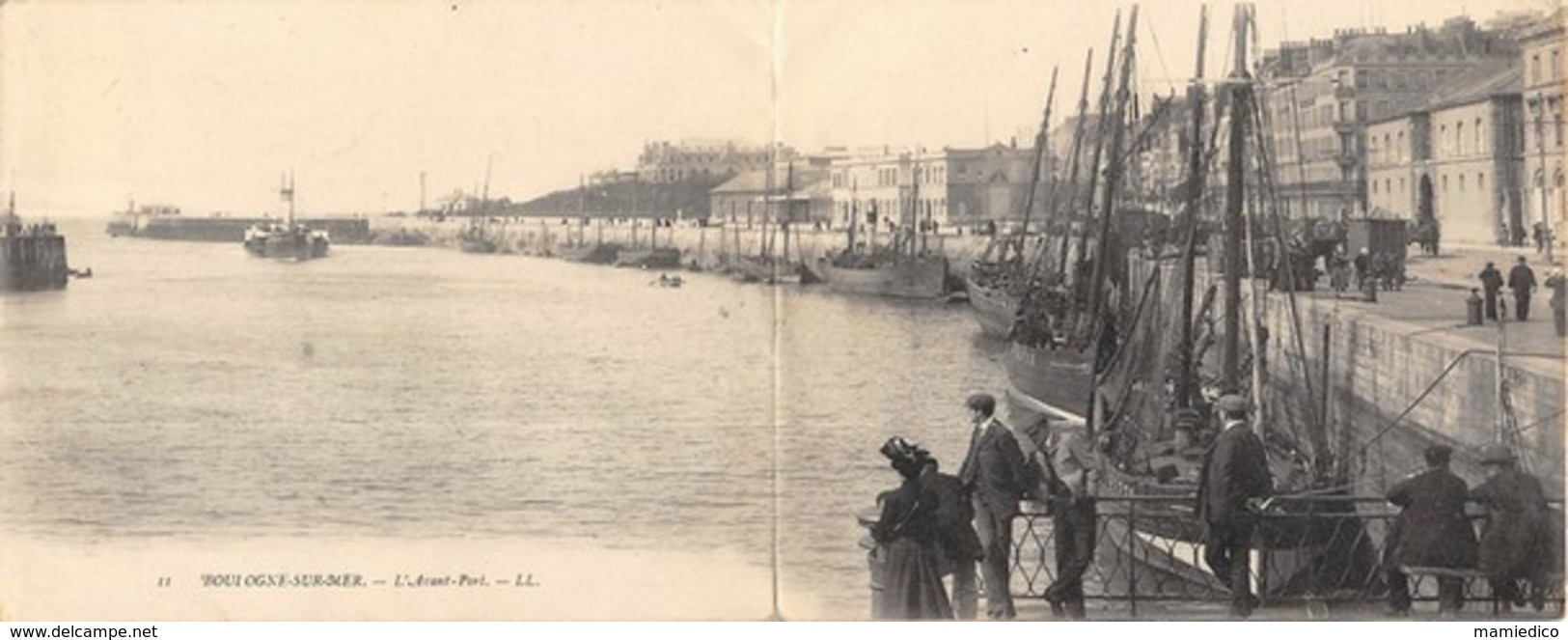 Boulogne-sur-Mer: "L'avant-Port" Carte-lettre Double Animée Qui A Voyagé En 1904 - Boulogne Sur Mer