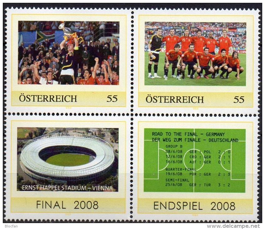 Europa-Champion Team Espana 2008 Österreich ZD 3 Im Kleinbogen ** 12€ Fußball-EM Hb M/s Soccer Se-tenant Bf Austria - Personnalized Stamps