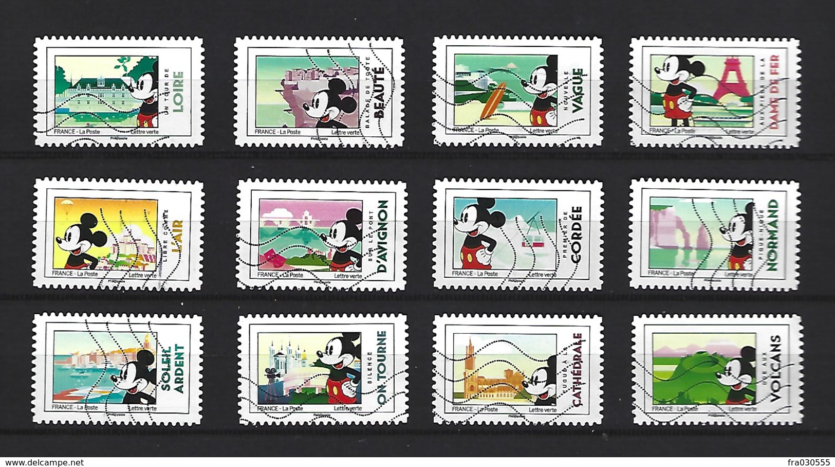 FRANCE - Mickey Et La France - YV 1582/1593 - Série Complète De 12 Timbres Oblitérés - Disney