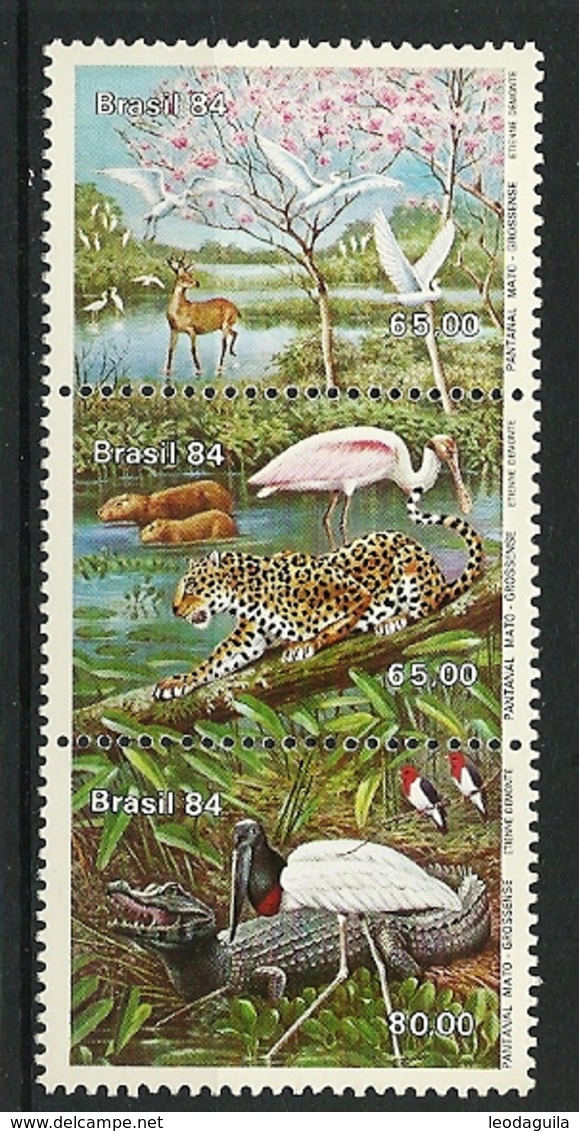 BRAZIL #1922  -  BRAZILIAN  WETLANDS  FAUNA -  JAGUAR - BIRDS   3v 1984 - Neufs