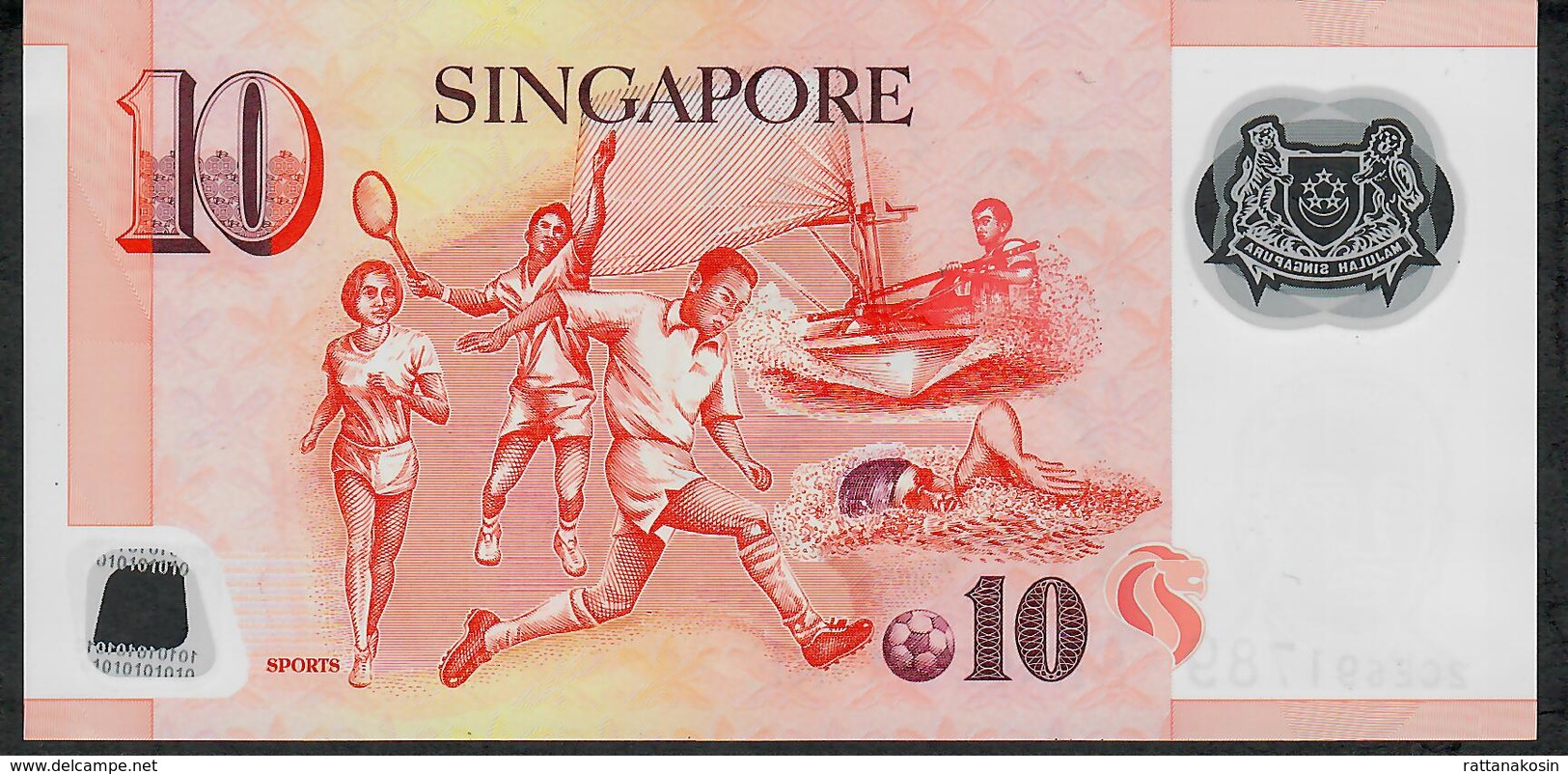 SINGAPORE P48a 10 DOLLARS  #2CE Signature 2 / SPORTS NO SYMBOL  FIRST SIGNATURE   2008  AU++/UNC. - Singapore
