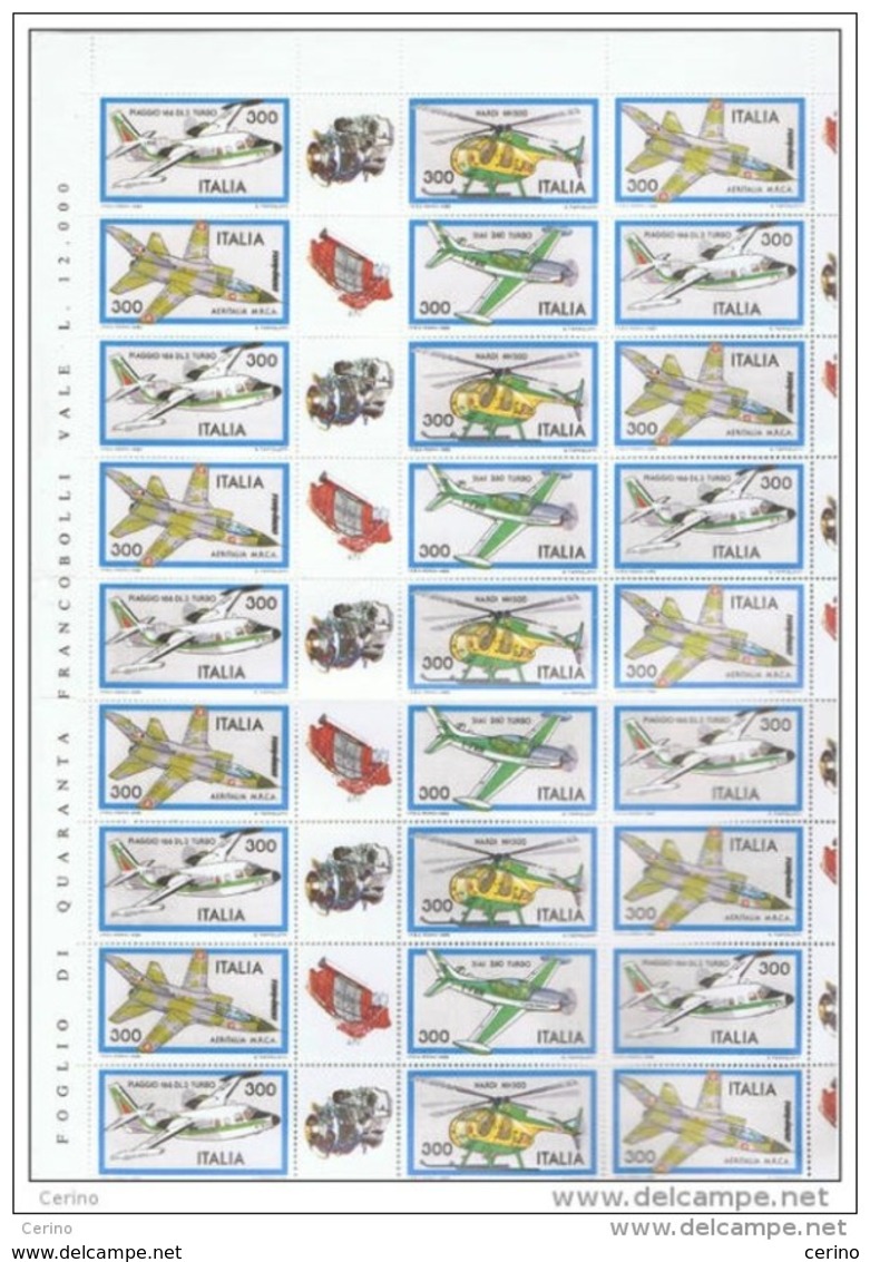 REPUBBLICA:  1982  AEREI  ITALIANI  -  S. CPL. 4  VAL. FGL. 10  N. -  SASS. 1588/91 - Full Sheets