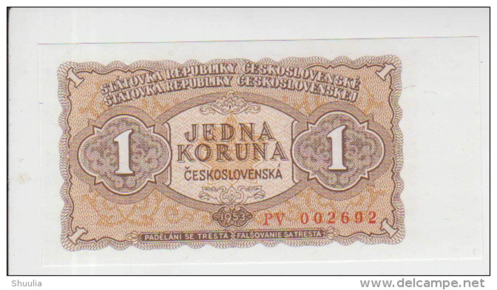 Czechoslovakia 1 Koron 1953  Pick 78 UNC - Tchécoslovaquie