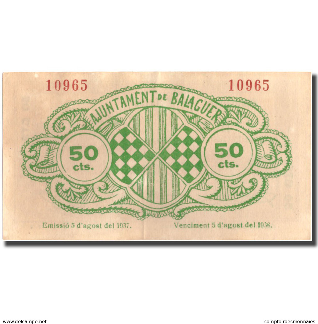 Billet, Espagne, 50 Centimos, BALAGUER, Batiment, 1937, 1937, SUP - Autres & Non Classés