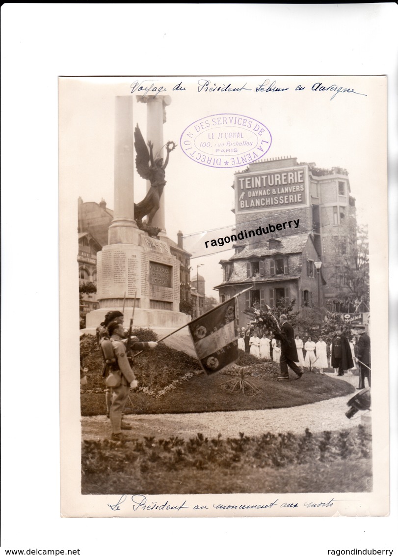 PHOTO - 12 - RODEZ - MILITARIA - Visite En Aveyron Du Président LEBRUN Les 11 Et 12 Juin 1933 - LE PRESIDENT Au MONUMENT - Guerre, Militaire