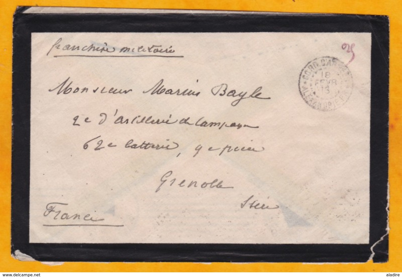 1916 - CORR. D'ARMEE - Alexandrie - Lettre En Franchise Militaire Vers Grenoble, France -  Cad Arrivée - Cartas & Documentos