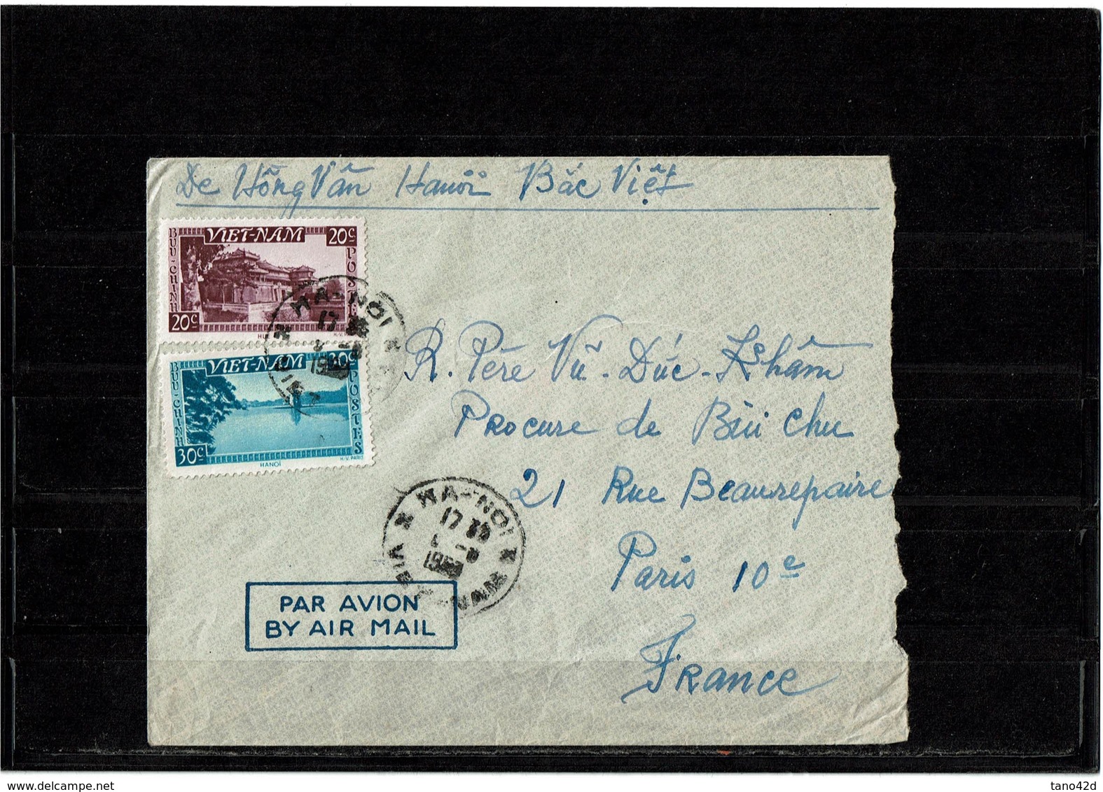 LBR26 - VIET NAM LETTRE AVION HA-NOI / PARIS MARS 1953 - Vietnam