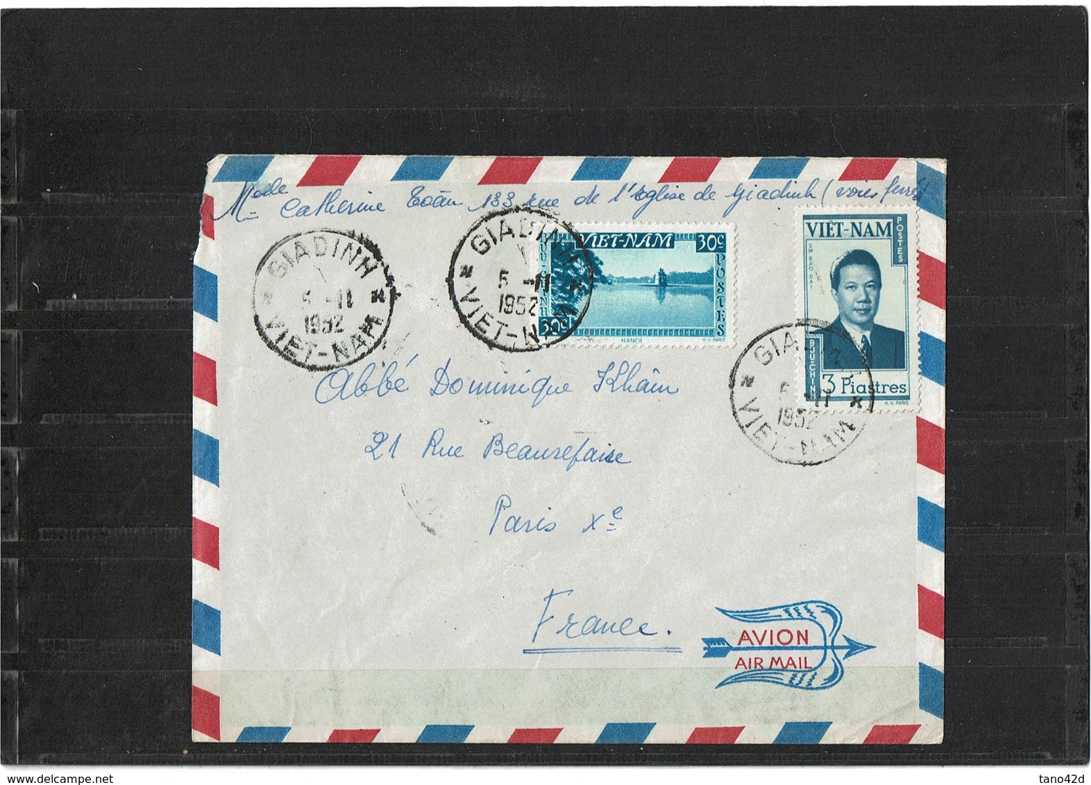 LBR26 - VIET NAM LETTRE AVION HA-NOI / PARIS NOVEMBRE 1952 - Vietnam