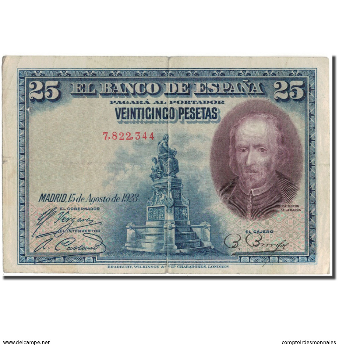 Billet, Espagne, 25 Pesetas, 1928, 1928-08-15, KM:74a, TB - 1-2-5-25 Peseten