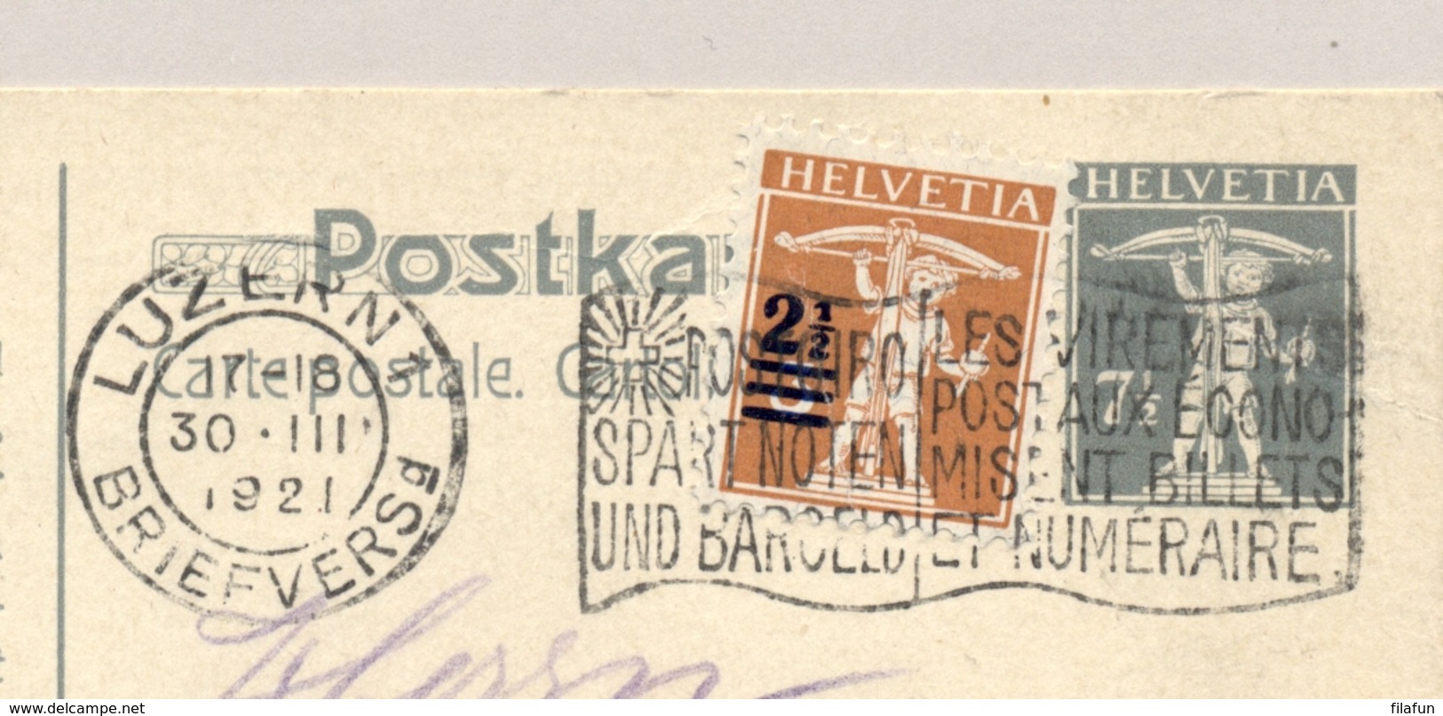 Schweiz - 1921 - 2,5c Overprint On 3c Tellkanbe On 7,5c Bundesbahn Postkarte From Luzern To Ungarn - Brieven En Documenten