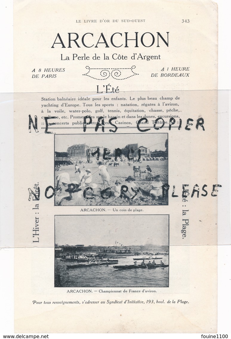 1 Page D'annuaire An 1925 Championnat D' Aviron à ARCACHON L' été  Société Des Régates Du Ferret Du Moulleau Et Du Pyla - 1900 – 1949