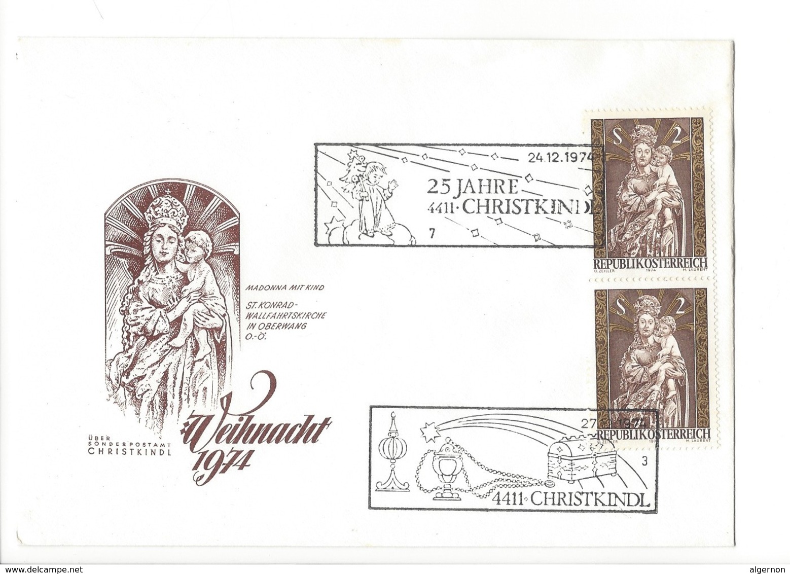 21220 - Christkindl 1974 Lettre 24.12.1974 Madonna Mit Kind St.Konrad Wallfahrtskirchr - Noël