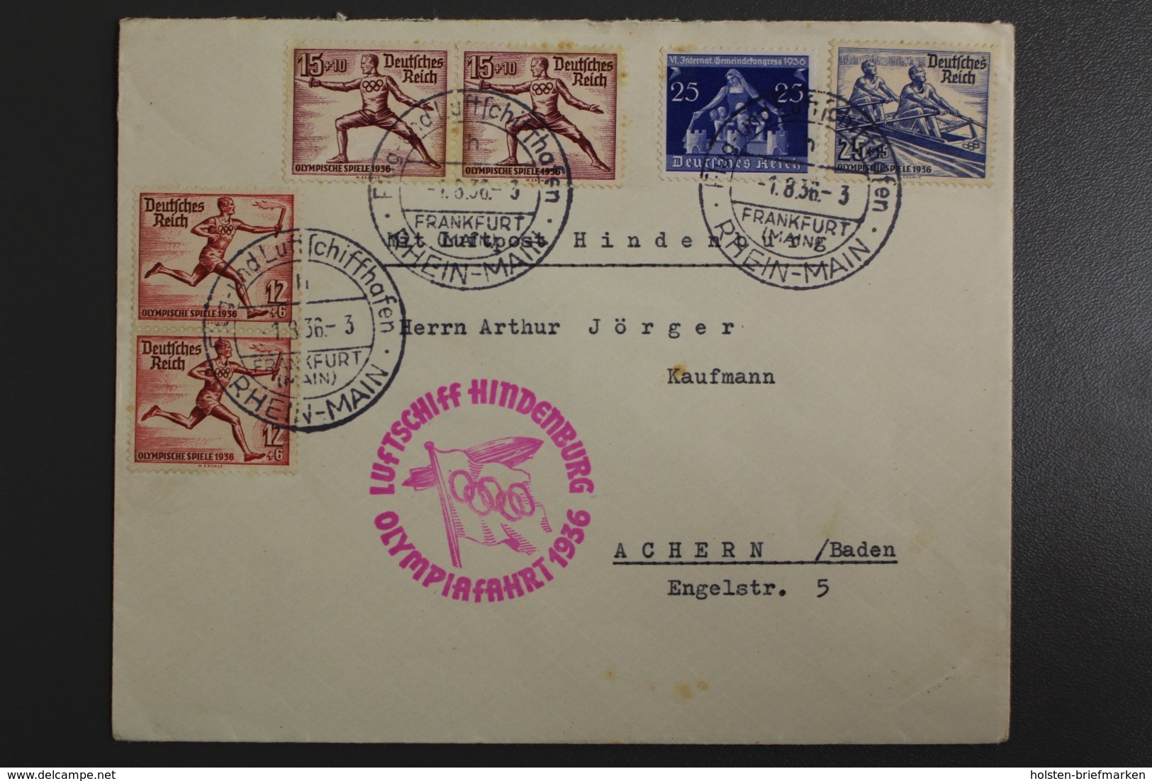 Luftschiff Hindeburg Olympiafahrt 1936, Bedarfsbrief Mit Olympia-Briefmarken - Sonstige & Ohne Zuordnung