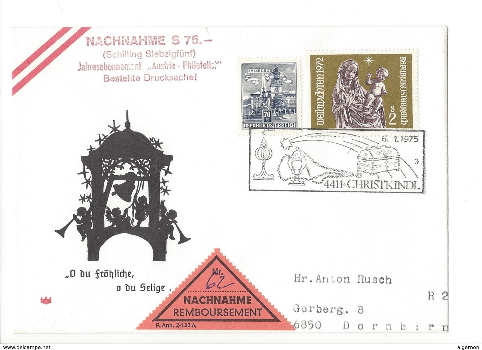 21223 - Christkindl 1975 Lettre Nachnahme  Pour Dornbirn 06.01.1975 - Noël