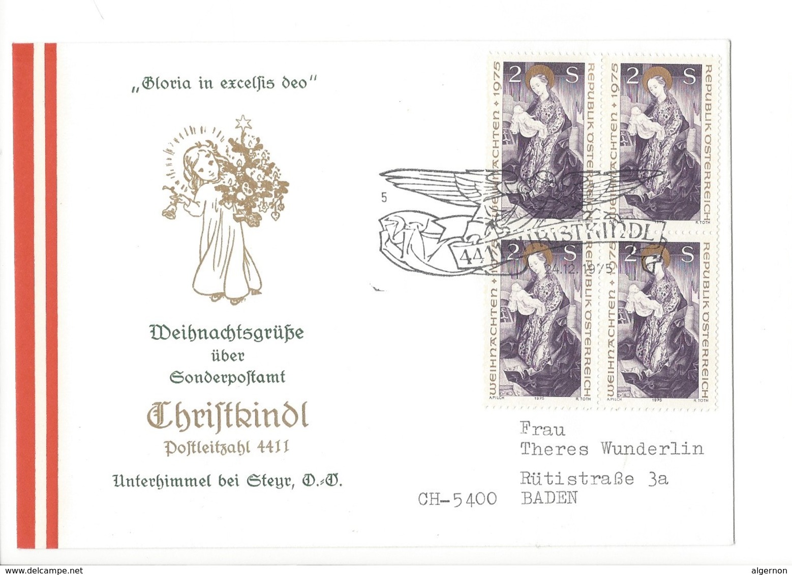 21224 - Christkindl 1975 Lettre Pour Baden 24.12.1975 Gloria In Excelfis Deo.... - Noël