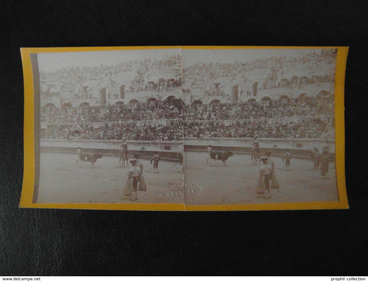 NIMES (GARD) - CARTE PHOTO ANCIENNE VUE STÉREOSCOPIQUE CORRIDA TAUREAU ARENES (PHOTOGRAPHIE CRESPON) - Stereo-Photographie