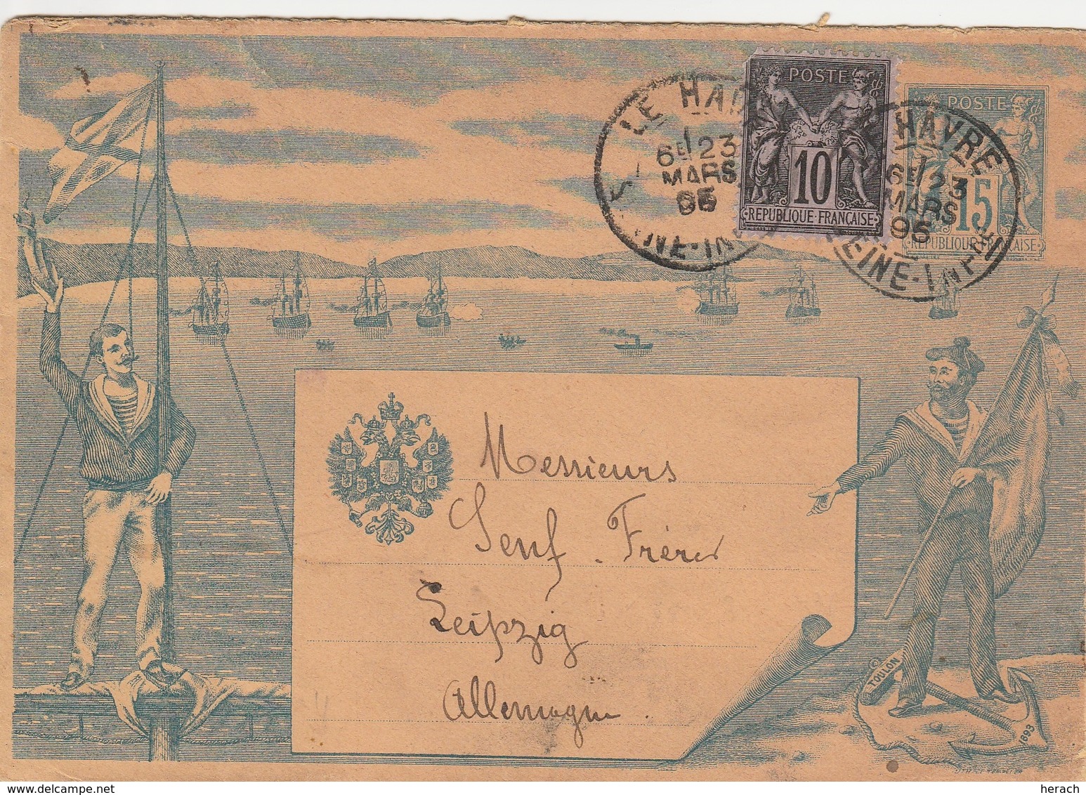 France Entier Postal Illustré TSC Le Havre Pour L'Allemagne 1895 - Enveloppes Types Et TSC (avant 1995)