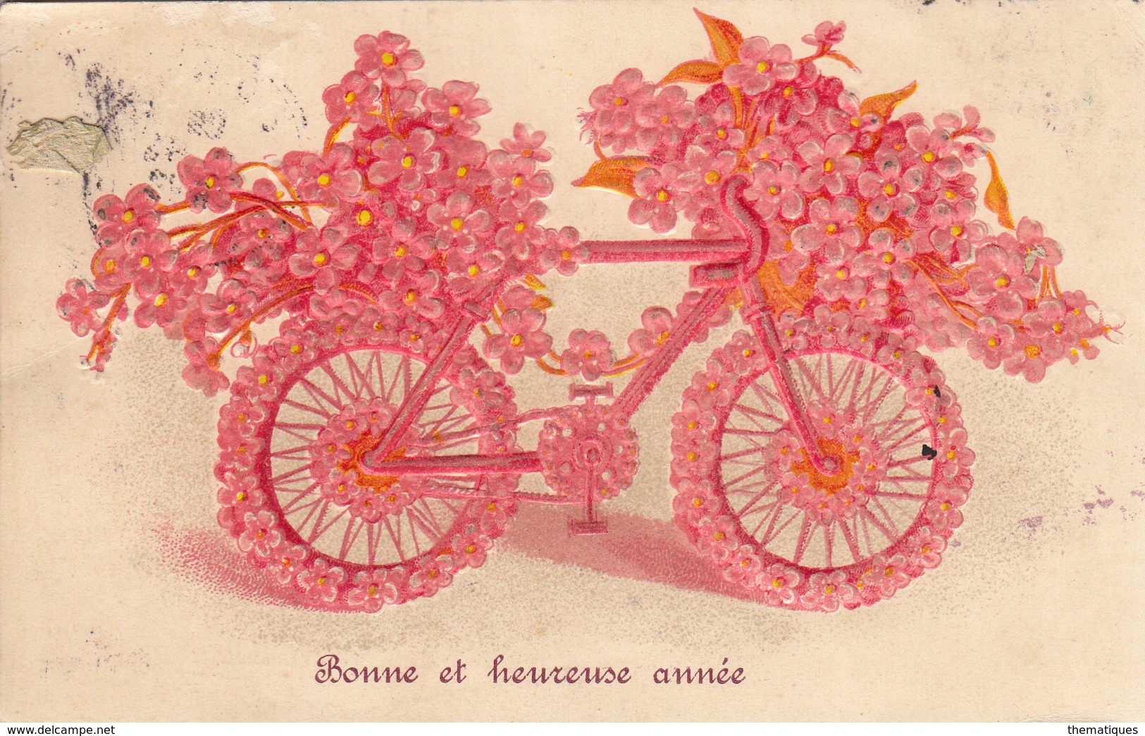 Thematiques Voeux Bonne Et Heureuse Année Bicyclette Vélo Fleurs - New Year