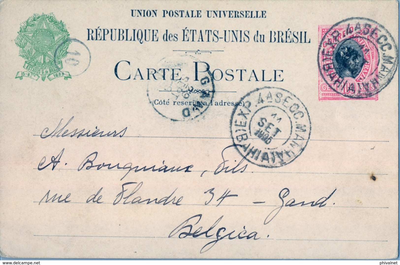 1905 , BRASIL , ENTERO POSTAL BAHIA - GAND ( BÉLGICA ) , LLEGADA - Enteros Postales