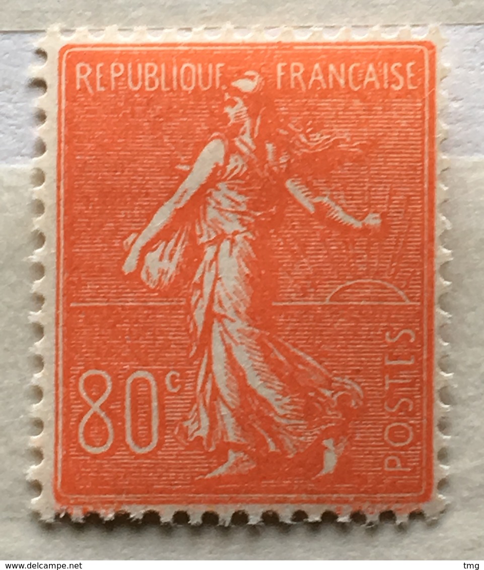 Timbre France YT 203 (*) 1924-32 Semeuse Lignée 80c Rouge (côte 30 Euros) – 153a - 1903-60 Semeuse Lignée
