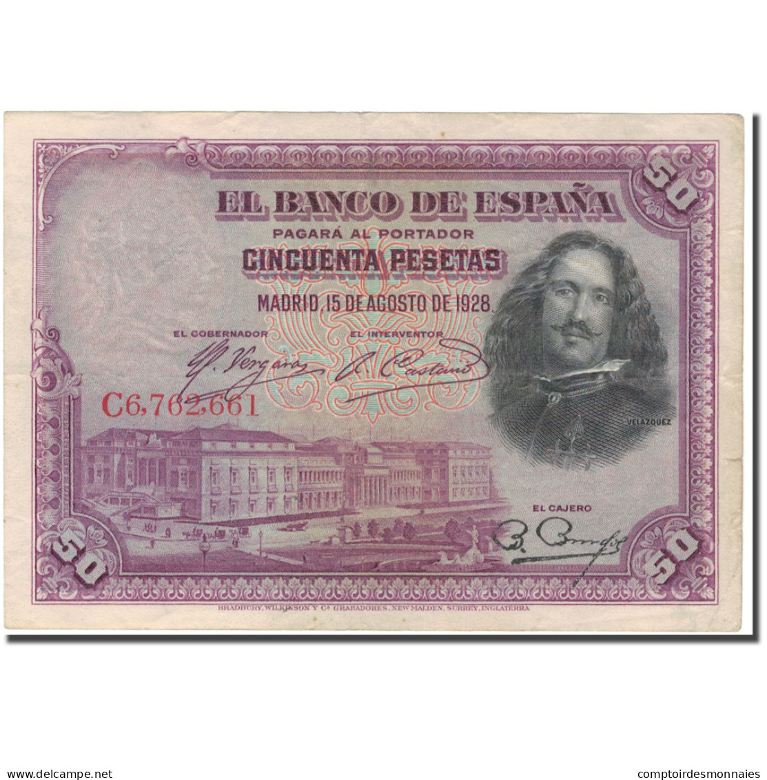 Billet, Espagne, 50 Pesetas, 1928, 1928-08-15, KM:75b, TTB - 50 Pesetas