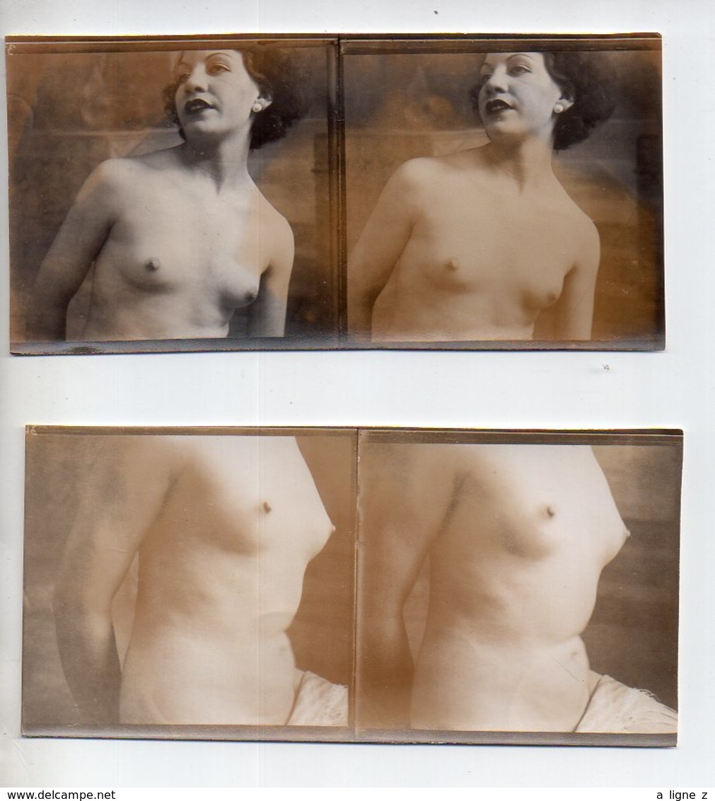 REF 345:  Photo Stéréoscopique 12,5 X 6 Cm Nu Féminin Erotisme Seins Nus Nude Lot De 2 - Photos Stéréoscopiques