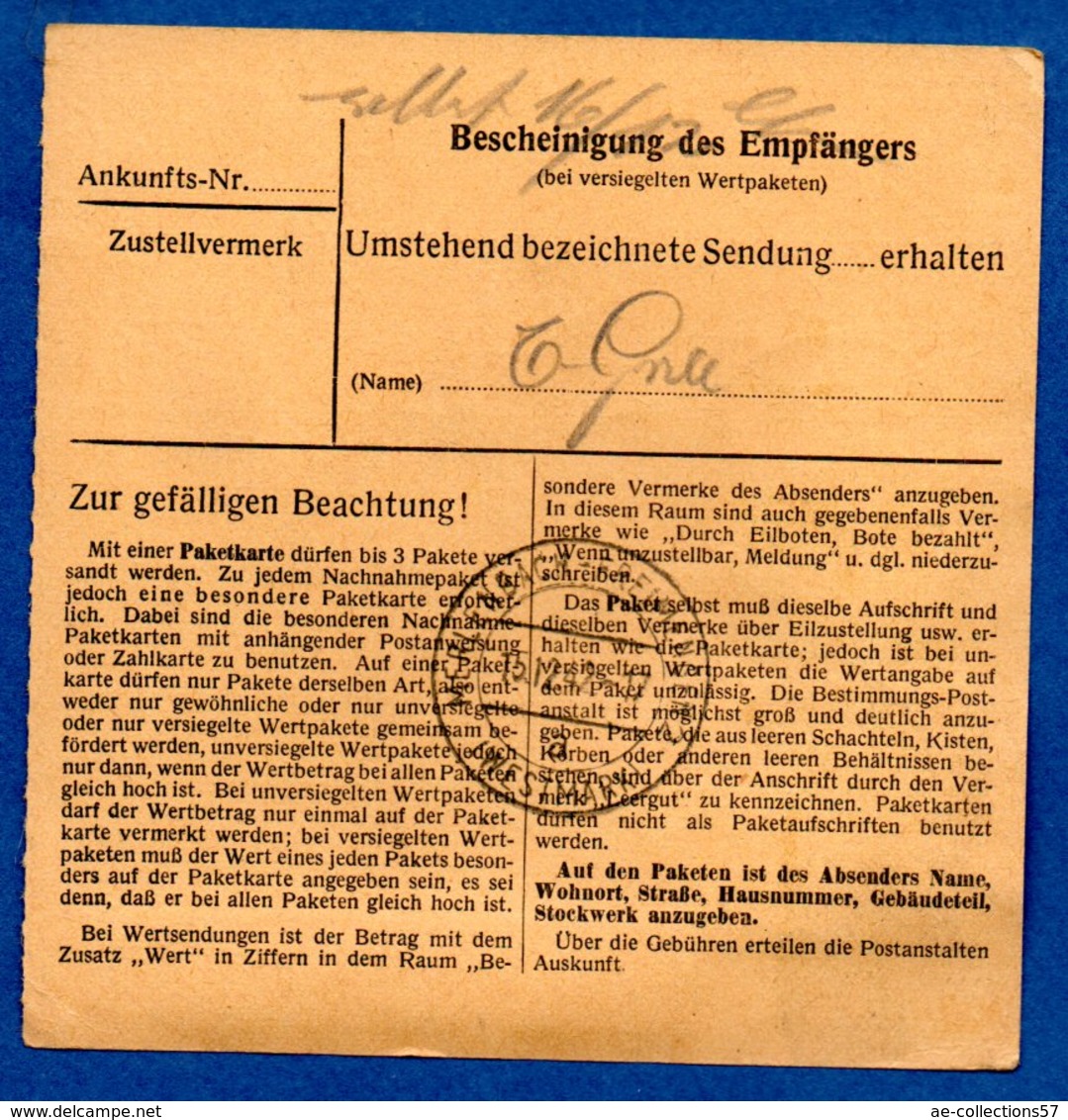 Colis Postal  - Départ Forbach  -  14/12/1942 - Lettres & Documents