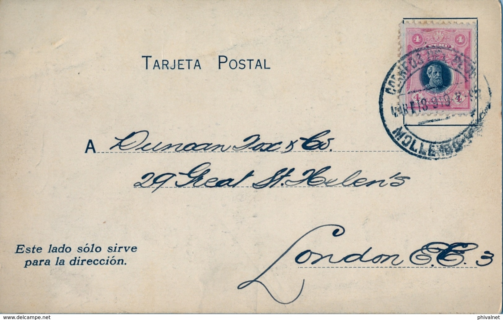 1919 , PERÚ , TARJETA COMERCIAL CIRCULADA , MOLLENDO - LONDRES - Perù